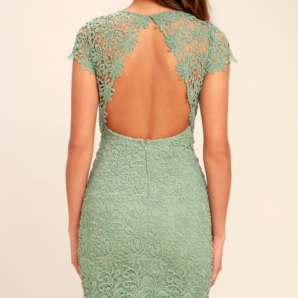 Lulu’s Hidden Talent Backless Green Lace Dress